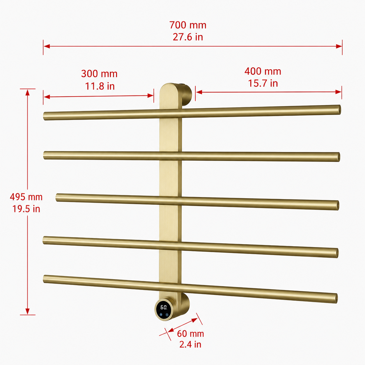 Wall-Mounted Electric Heated Towel Rack with Digital Temperature Control 5 Bars