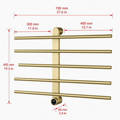 Wall-Mounted Electric Heated Towel Rack with Digital Temperature Control 5 Bars