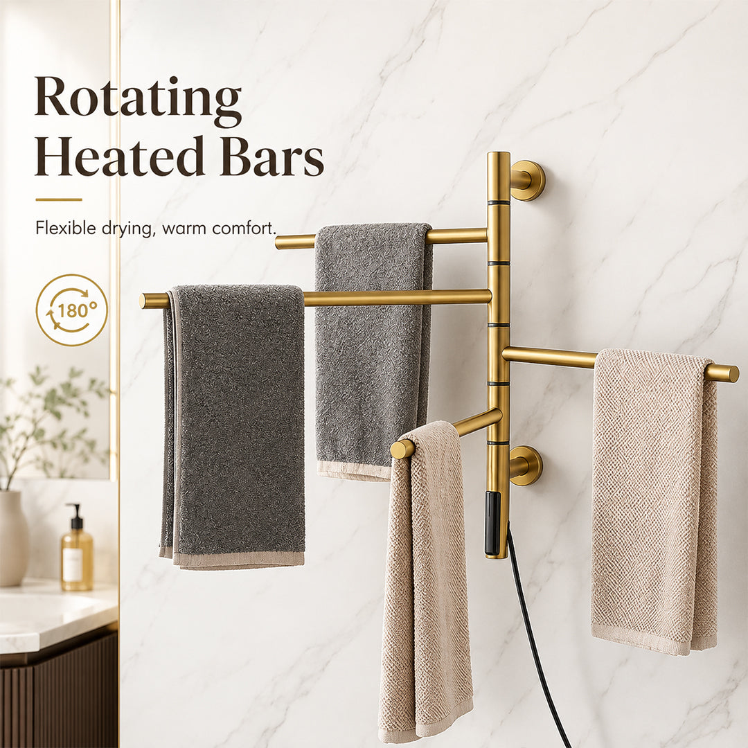Wall-Mounted Rotating Heated Towel Rack with 4 Swivel Bars