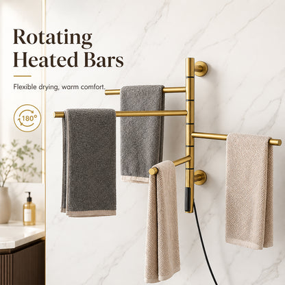 Wall-Mounted Rotating Heated Towel Rack with 4 Swivel Bars