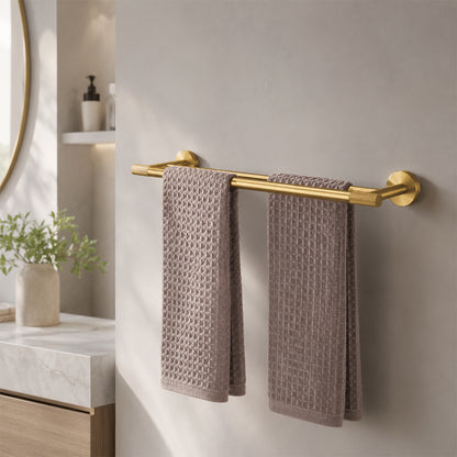 Brushed Gold Wall-Mounted Bathroom Hardware Set with Towel Bars, Shelf & Accessories