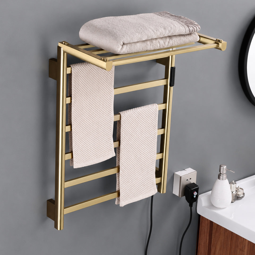 Stainless Steel Foldable Heated Towel Rack with Top Shelf, Timer & Temperature Control