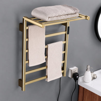 Stainless Steel Foldable Heated Towel Rack with Top Shelf, Timer & Temperature Control