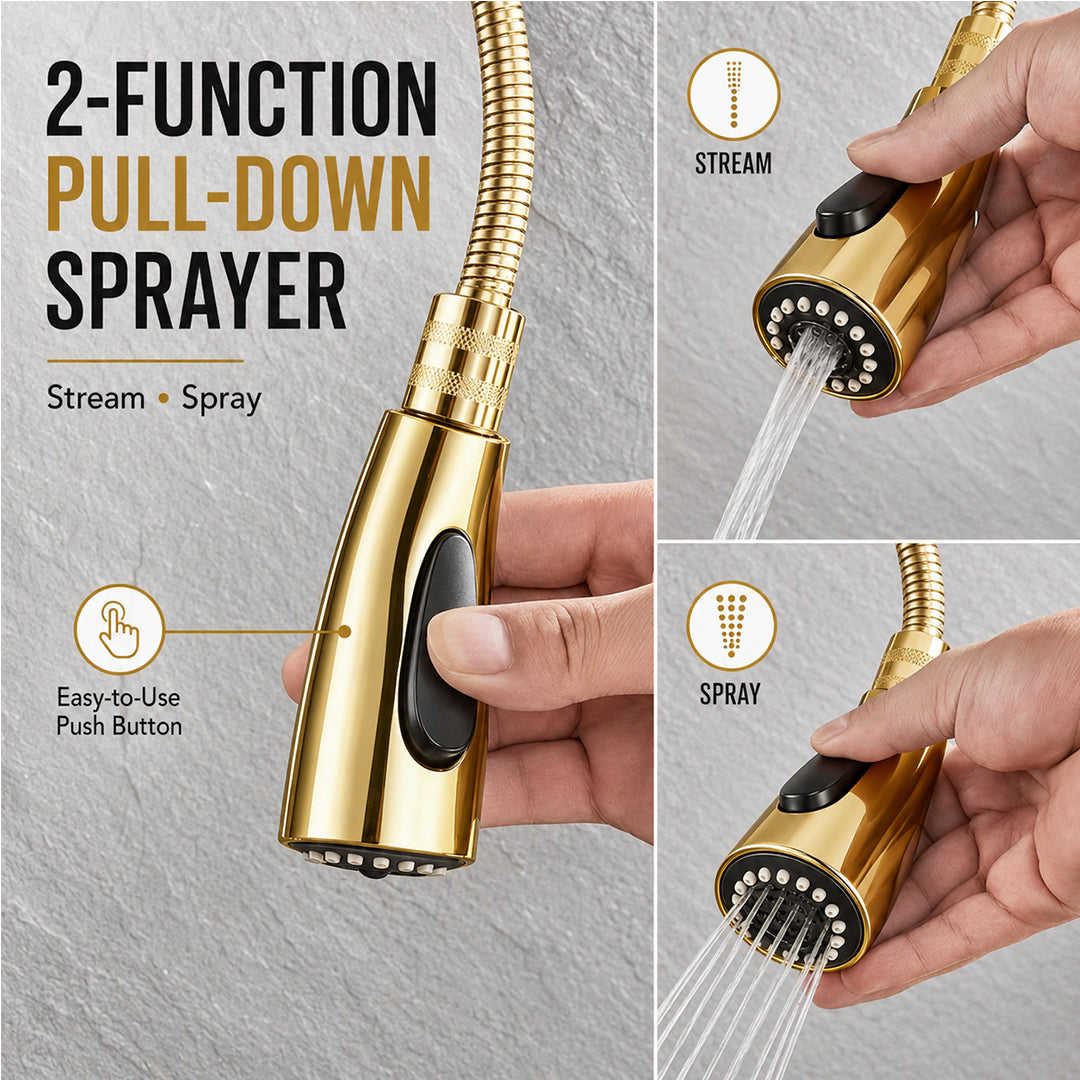 High-Arc Pull-Out Kitchen Faucet with Dual-Function Sprayer and 360° Swivel Spout