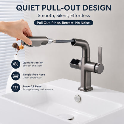 Digital Temperature Display Pull-Out Bathroom Faucet with Handheld Sprayer