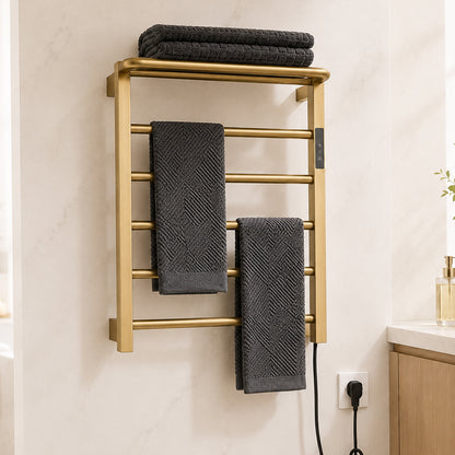 Wall Mounted Heated Towel Rack with Top Shelf, Timer & Temperature Control