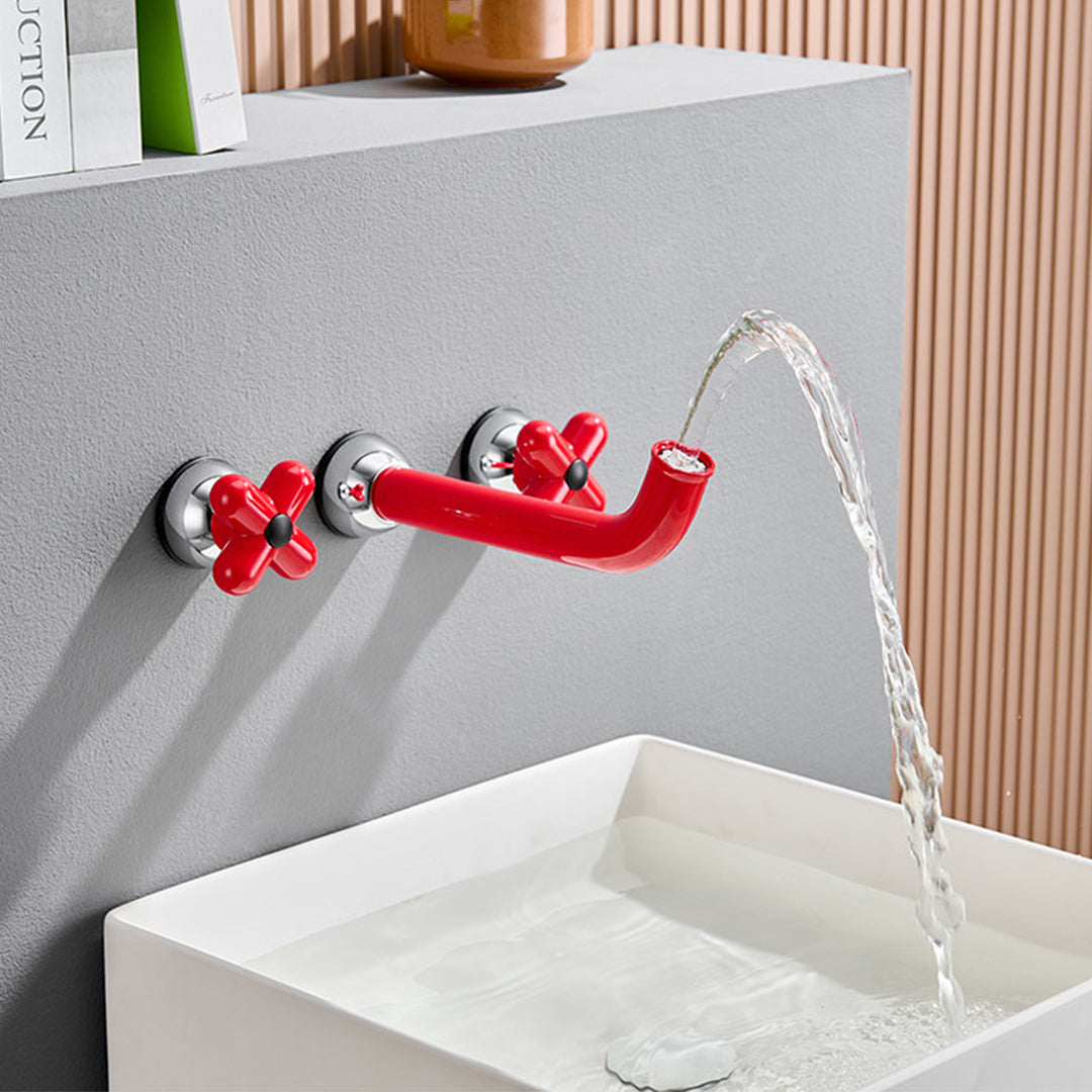 Wall-Mounted Bathroom Sink Faucet with Cross Handles
