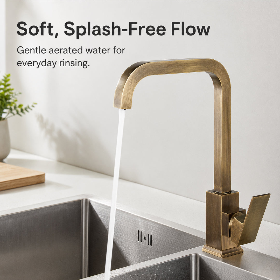 Antique Brass Kitchen Faucet Single Handle Hot and Cold Mixer Tap for Sink