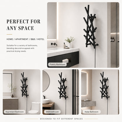 Modern Branch-Style Electric Heated Towel Rack – Matte Black