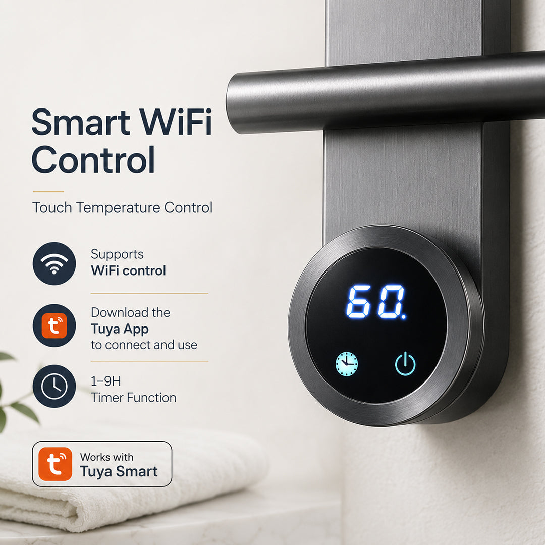 Wall-Mounted Heated Towel Rack with Storage Shelf & Digital Control