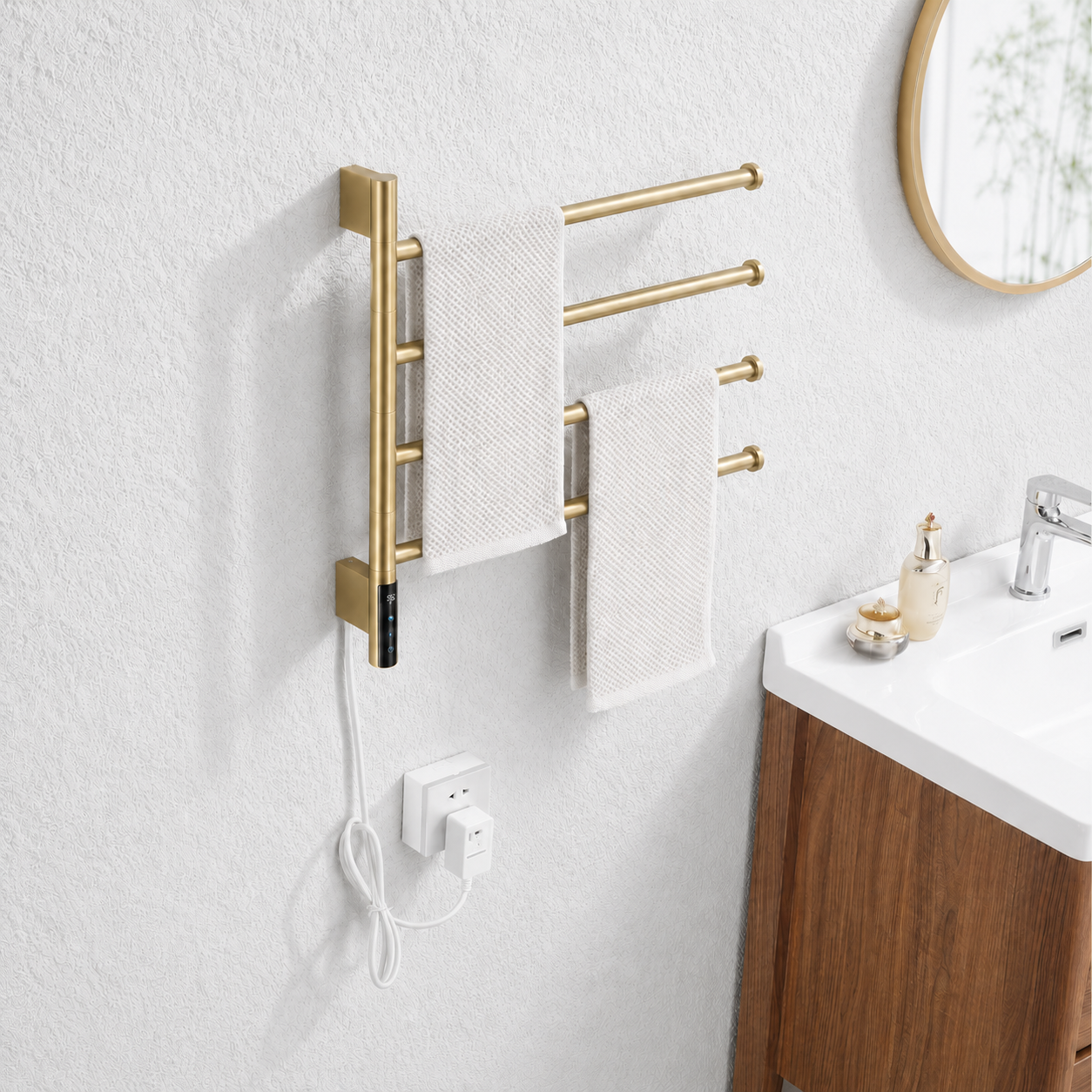 360 swivel electric heated towel rack brushed gold