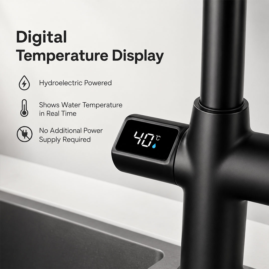 Digital Display Pull-Out Kitchen Faucet with 3 Spray Modes