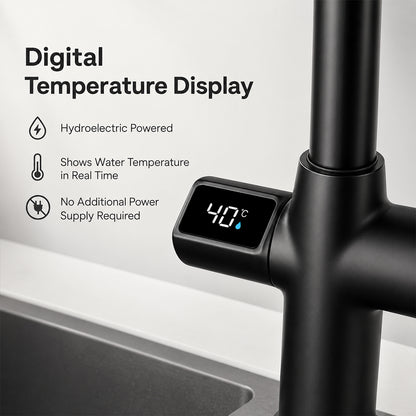 Digital Display Pull-Out Kitchen Faucet with 3 Spray Modes