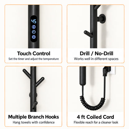Electric Heated Towel Rack with Hooks, Wall-Mounted Towel Warmer with Touch Control