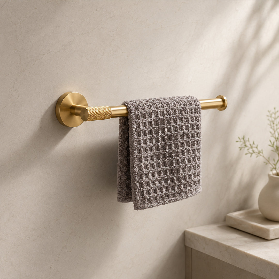 Brushed Gold Wall-Mounted Bathroom Hardware Set with Towel Bars, Shelf & Accessories