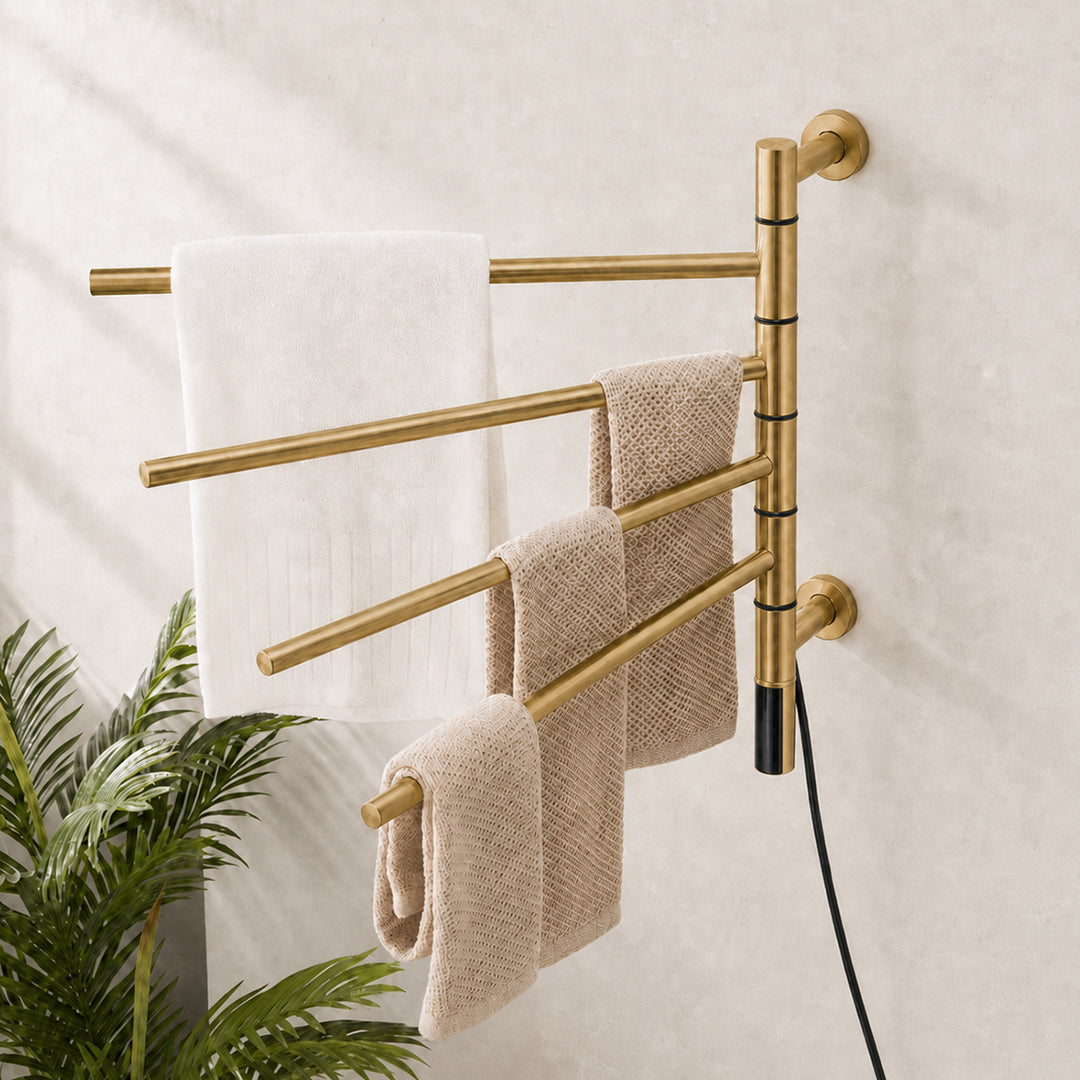 Wall-Mounted Rotating Heated Towel Rack with 4 Swivel Bars