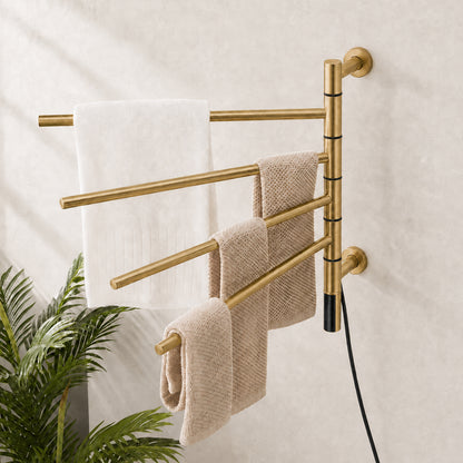Wall-Mounted Rotating Heated Towel Rack with 4 Swivel Bars