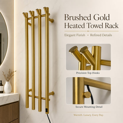 Stainless Steel Electric Heated Towel Rack with Hooks