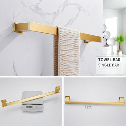Wall Mounted Bruhsed Gold Bathroom Hardware Set with Towel Rack, Hooks & Toilet Paper Holder
