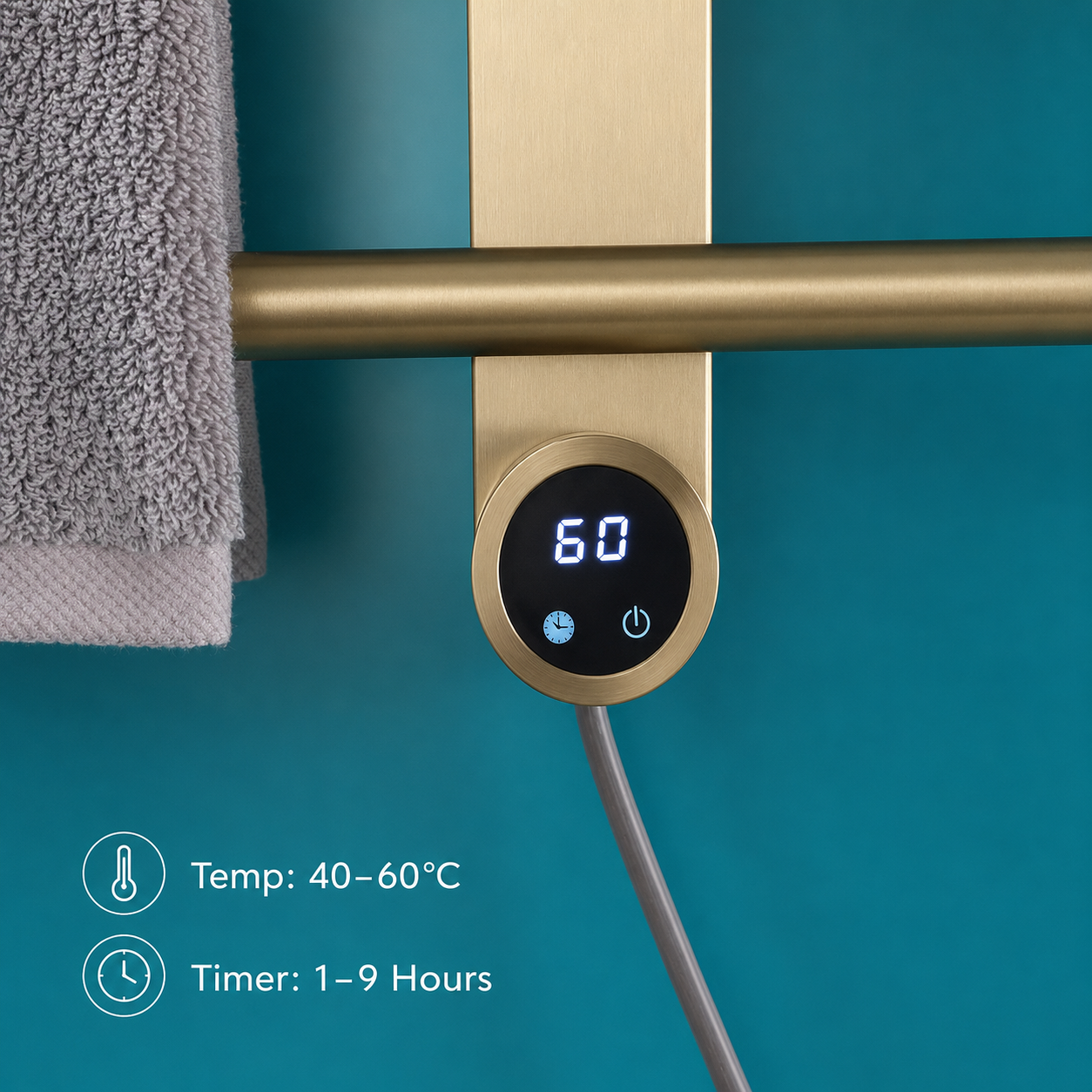 Wall-Mounted Electric Heated Towel Rack with Digital Temperature Control 5 Bars