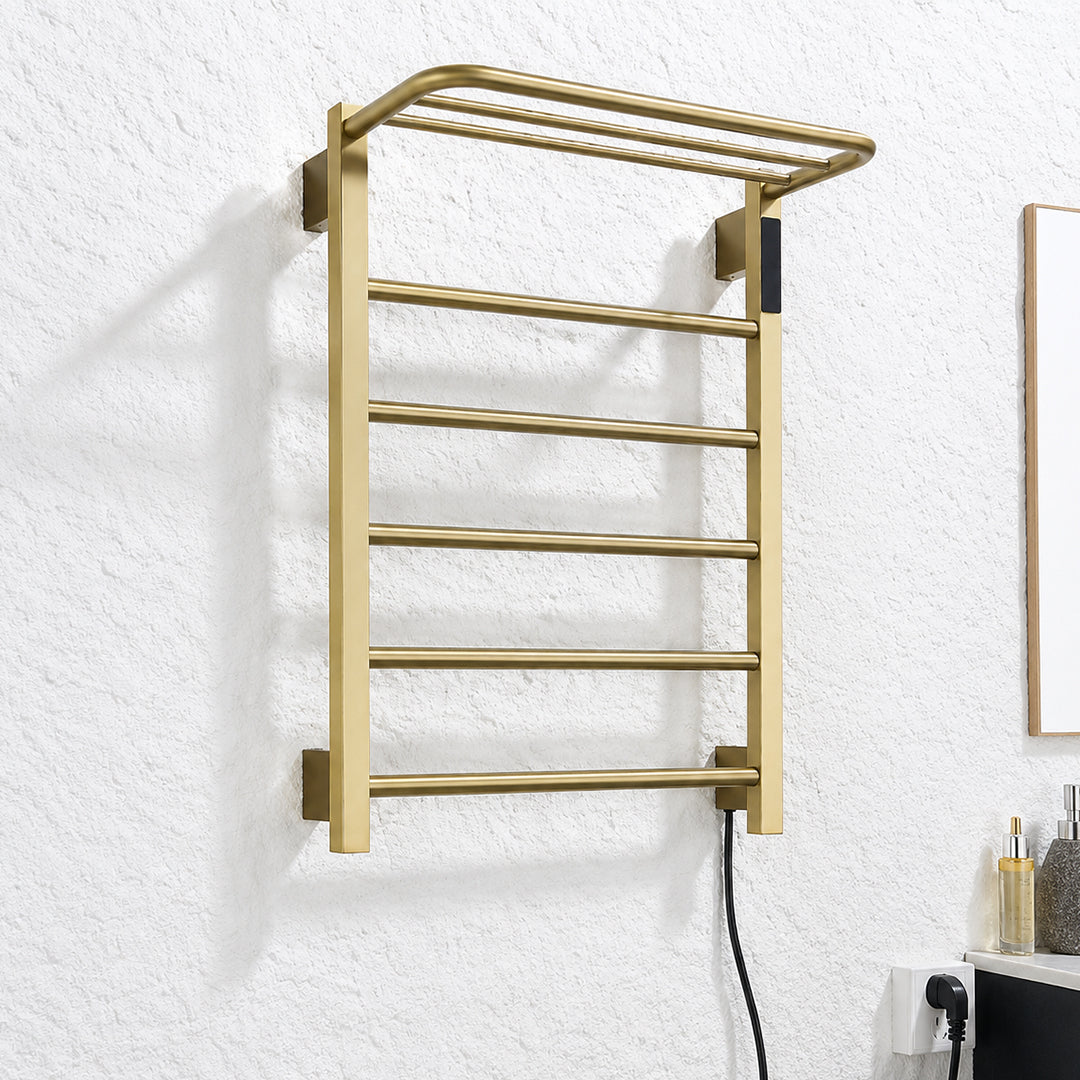 Wall Mounted Heated Towel Rack with Top Shelf, Timer & Temperature Control