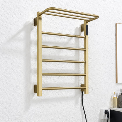 Wall Mounted Heated Towel Rack with Top Shelf, Timer & Temperature Control