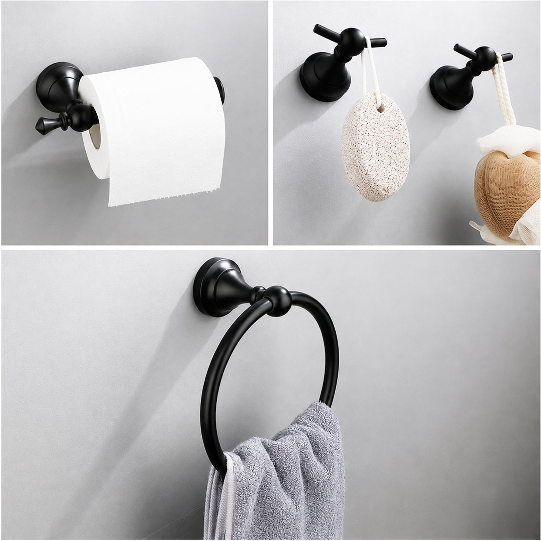 5-Piece Wall-Mounted Bathroom Hardware Set with Towel Bar, Ring & Hooks