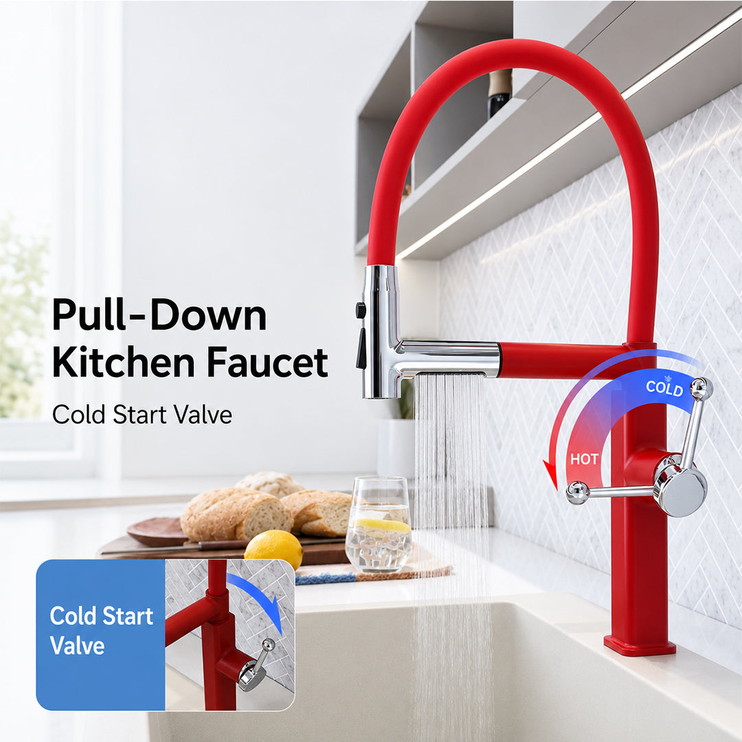 Pull-Down Kitchen Faucet with Flexible Spout and Single Handle