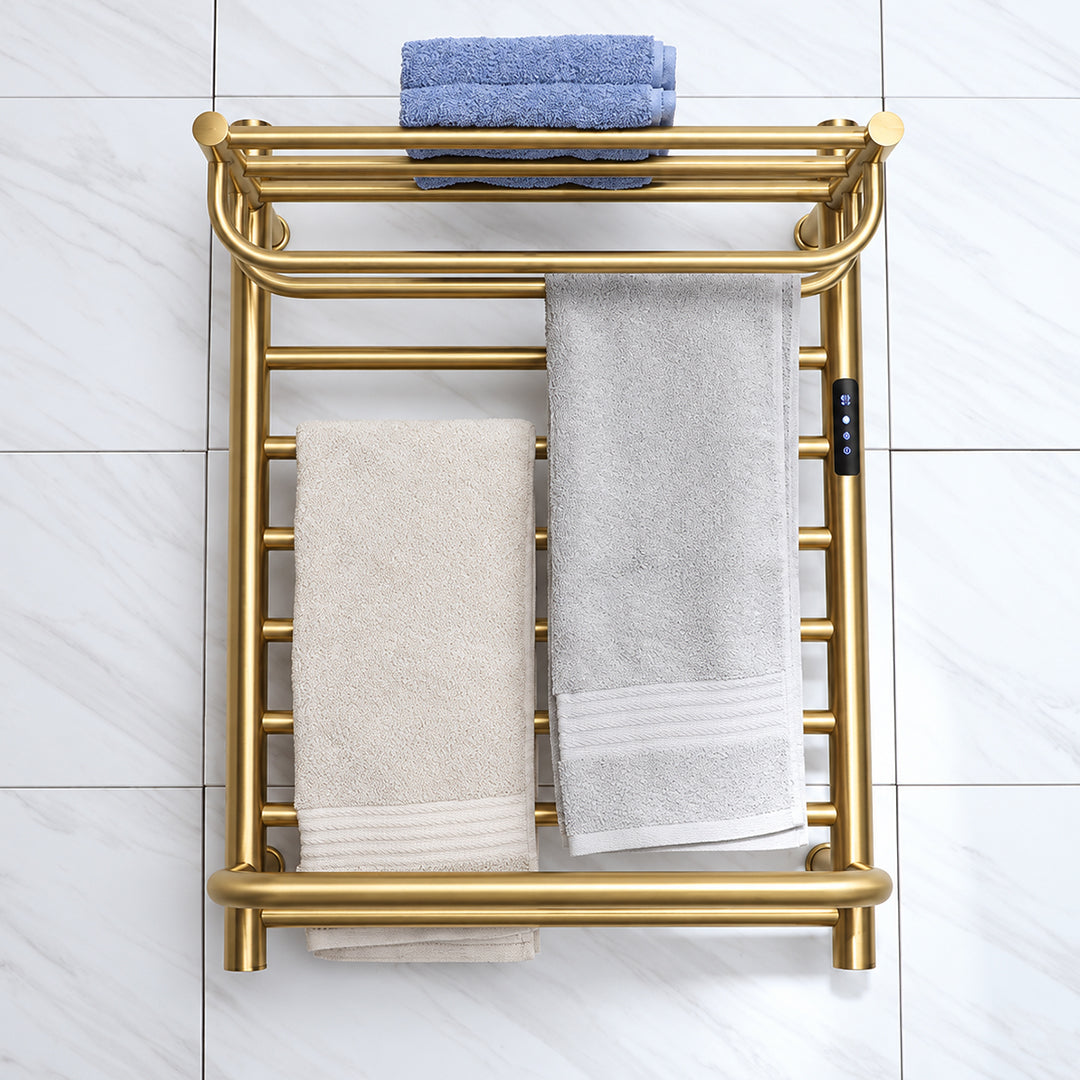 Wall-Mounted Electric Towel Warmer with Built-In Storage Shelf