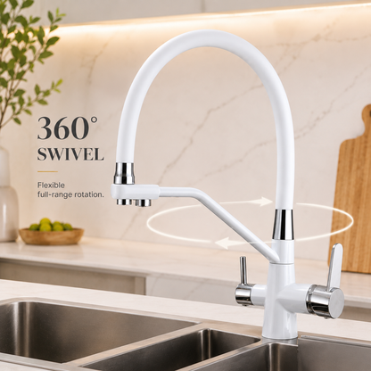 Brass High-Arc 3-Way Kitchen Faucet with Separate Purified Water Outlet