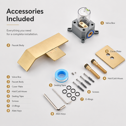 Brass Wall Mount Concealed Bathroom Sink Faucet  Basin  Faucet