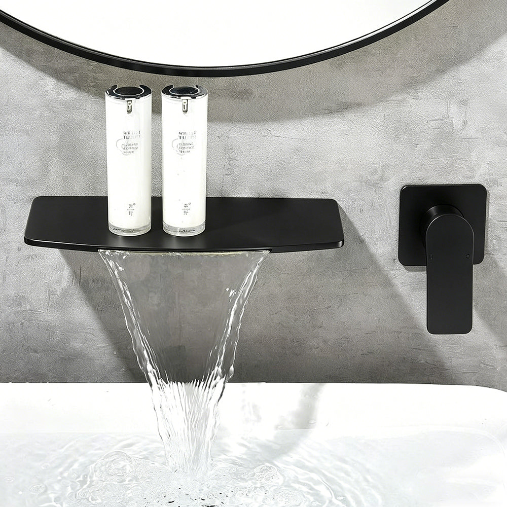 Brass Wall-Mounted Basin Faucet  Modern Waterfall Luxury Bathroom Sink Faucet