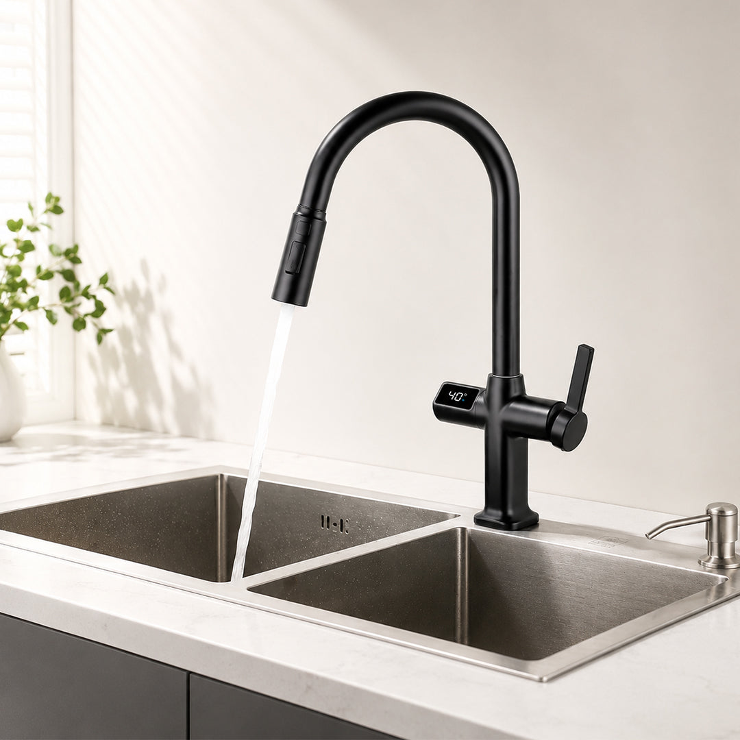 Digital Display Pull-Out Kitchen Faucet with 3 Spray Modes