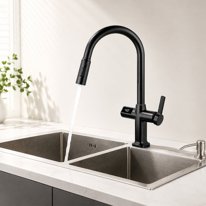 Digital Display Pull-Out Kitchen Faucet with 3 Spray Modes