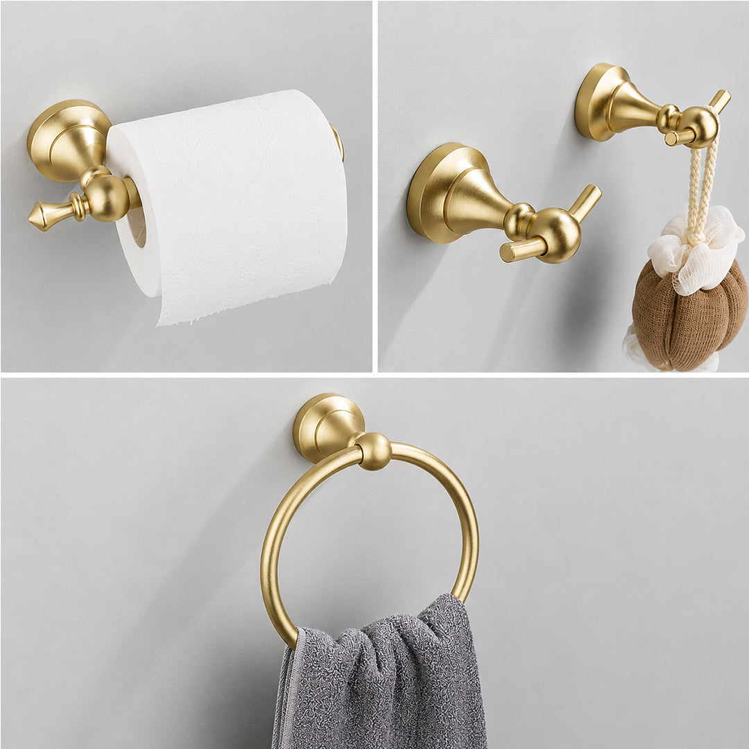 5-Piece Wall-Mounted Bathroom Hardware Set with Towel Bar, Ring & Hooks