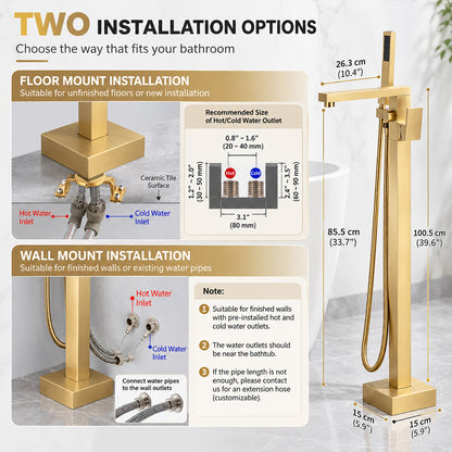 Bathroom Tub Faucet with Hand Shower Bathtub Faucet – Floor or Wall Inlet Installation