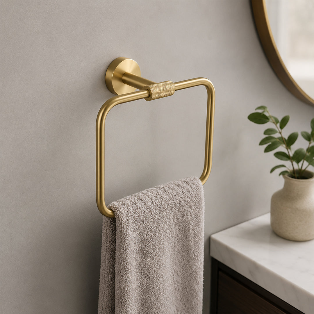 Brushed Gold Wall-Mounted Bathroom Hardware Set with Towel Bars, Shelf & Accessories