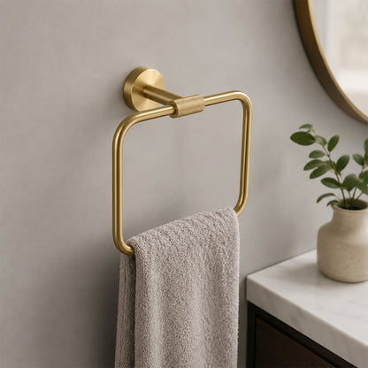 Brushed Gold Wall-Mounted Bathroom Hardware Set with Towel Bars, Shelf & Accessories