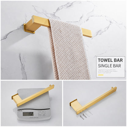 Wall Mounted Bruhsed Gold Bathroom Hardware Set with Towel Rack, Hooks & Toilet Paper Holder