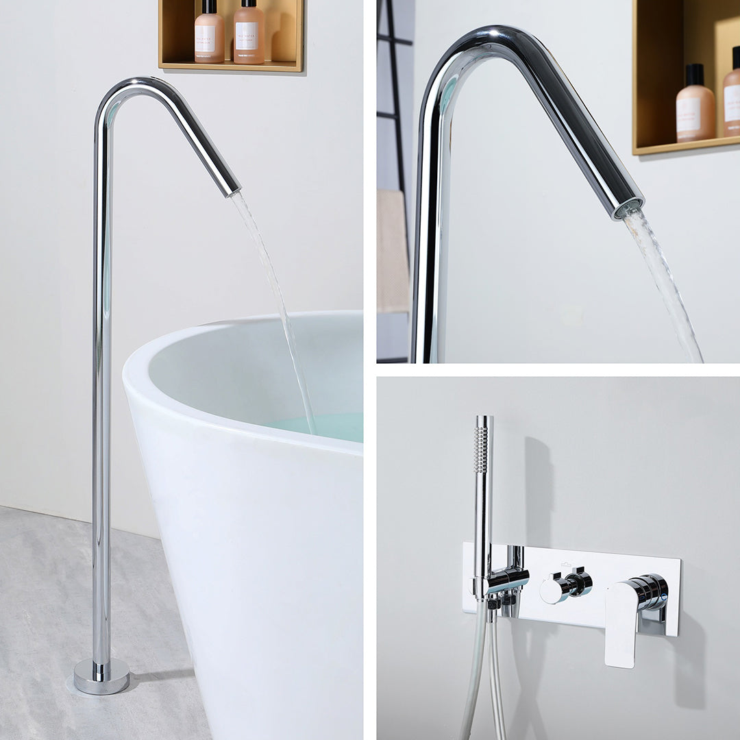 Concealed Installation Floor-Mounted Bathtub Faucet with Handheld Shower