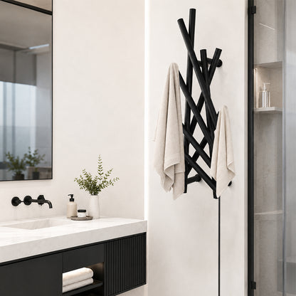 Modern Branch-Style Electric Heated Towel Rack – Matte Black