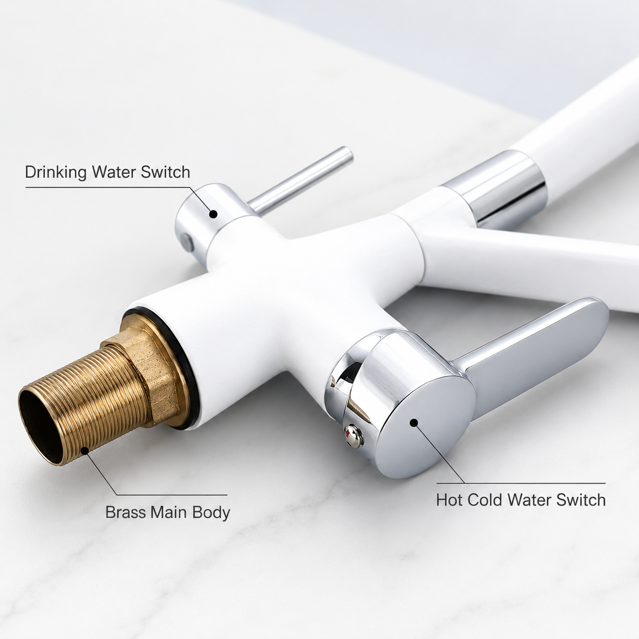 Brass High-Arc 3-Way Kitchen Faucet with Separate Purified Water Outlet