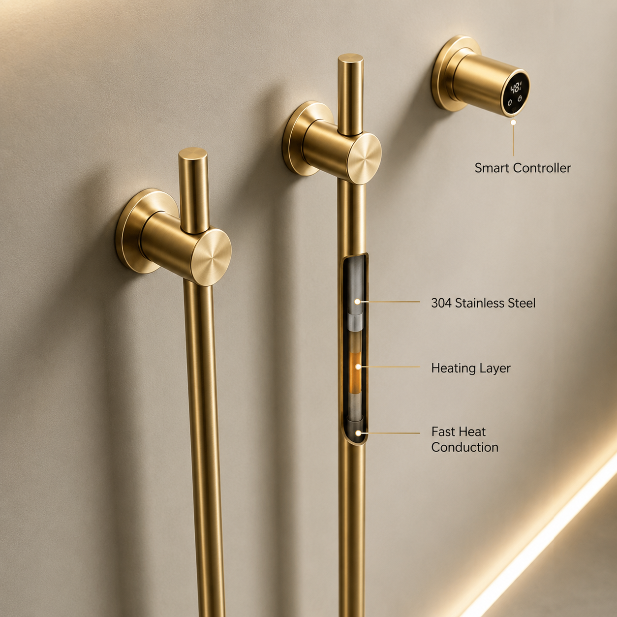 Electric Heated Towel Rack, Brushed Gold Wall Mounted Towel Warmer
