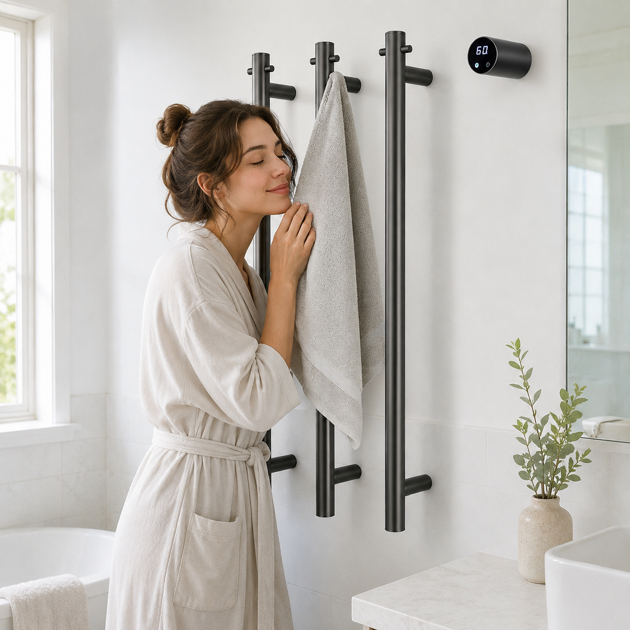Luxury Smart Heated Towel Rack – Modern Wall Mounted Electric Towel Warmer with Digital Temperature Control