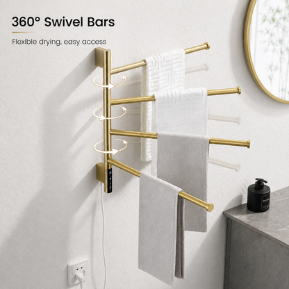 360 swivel electric heated towel rack brushed gold