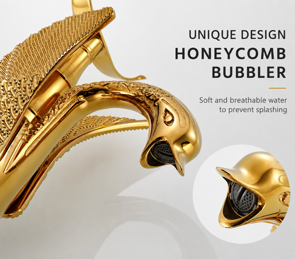 Luxury Swan Freestanding Bathtub Faucet with Handheld Shower  Polished Gold Finish