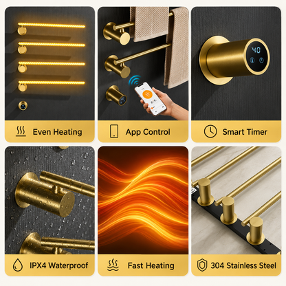 Wall Mounted Electric Heated Towel Rack with Swivel Bars Towel Warmers