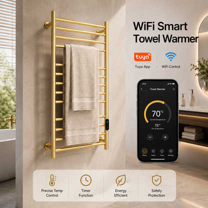 Luxury Smart Electric Heated Towel Rack with Digital Temperature Control – Modern Wall Mounted Bathroom Towel Warmer