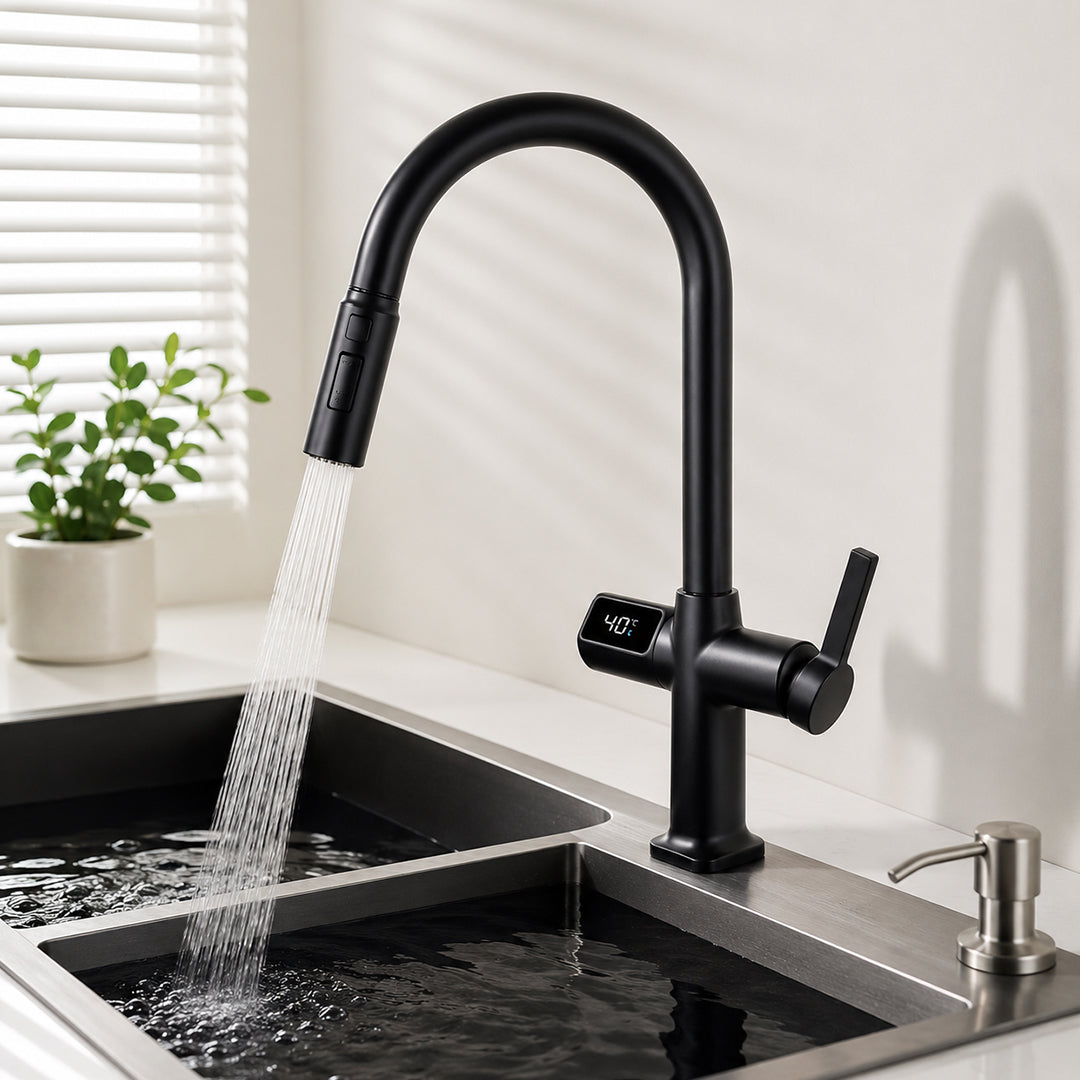 Digital Display Pull-Out Kitchen Faucet with 3 Spray Modes