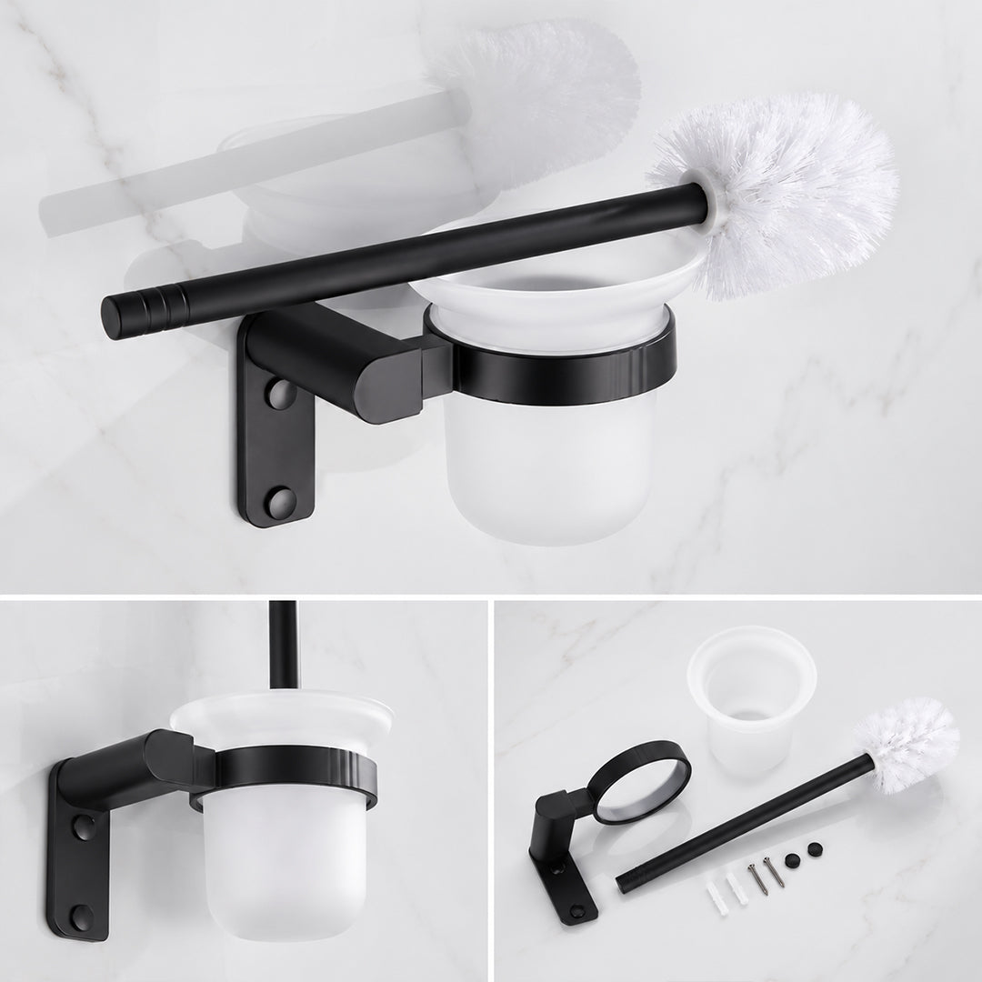 Black Wall-Mounted Bathroom Hardware Set with Towel Racks, Corner Shelves & Toilet Accessories